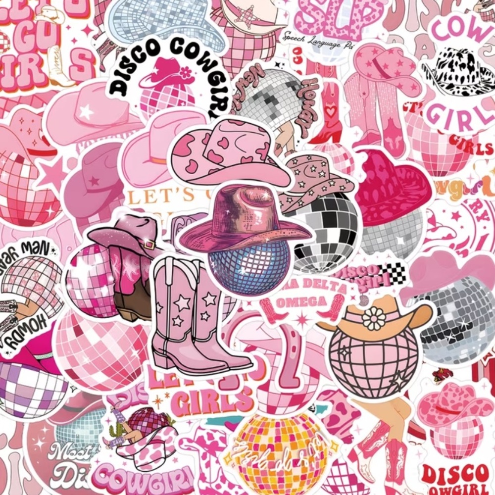 Pink and Silver Disco Cowgirl Sticker Set